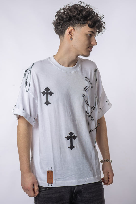 Tricou Oversized CROSS PINS – Print Crucifix & Ace Metalice