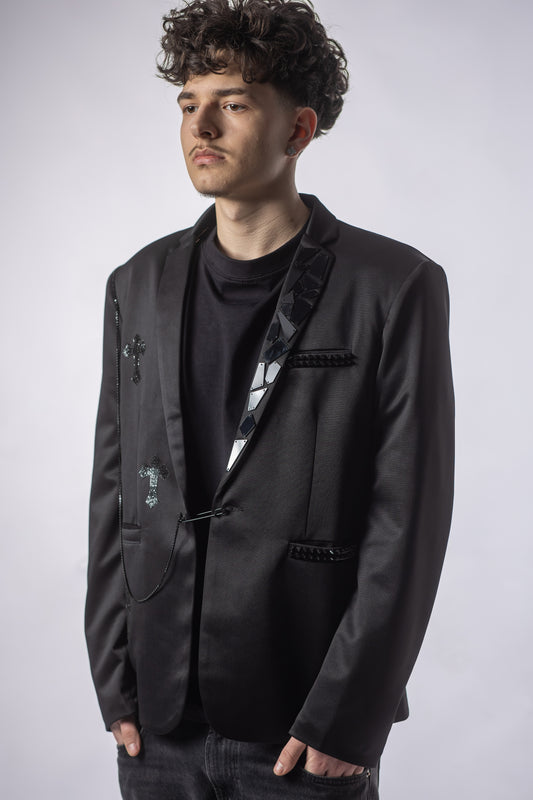 Sacou Bărbați NOCTUS – Satinat, Cristale Negre & Design Geometric