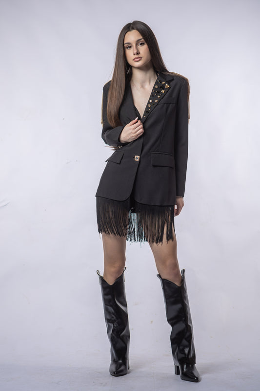 Sacou-Rochie EVELYN Label MRA – Design cu Franjuri & Efect Fluid