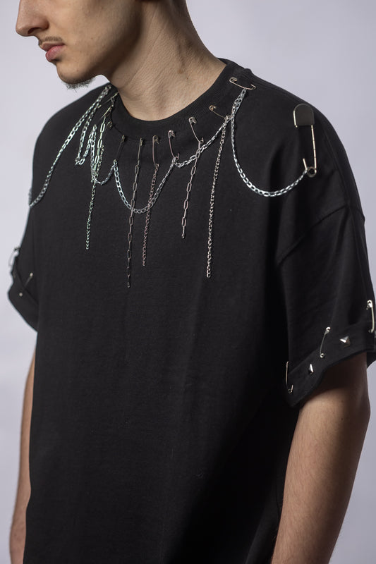 Tricou Oversized TORRICELLI – Statement cu Lanțuri & Accente Metalice