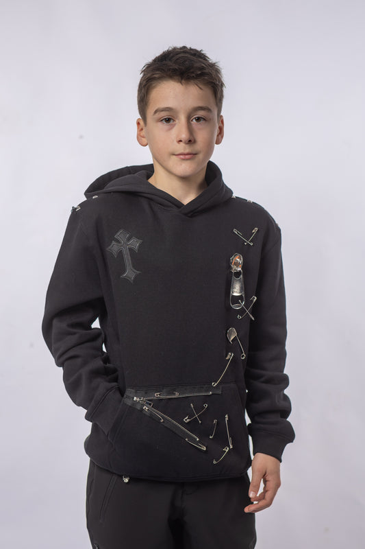 Hanorac KAEL BLACK – Lanțuri & Detalii Metalice