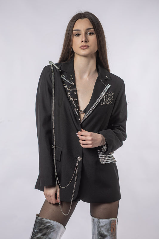 Sacou Oversized ANGEL Handmade – Aripi din Ace & Lanțuri Metalice