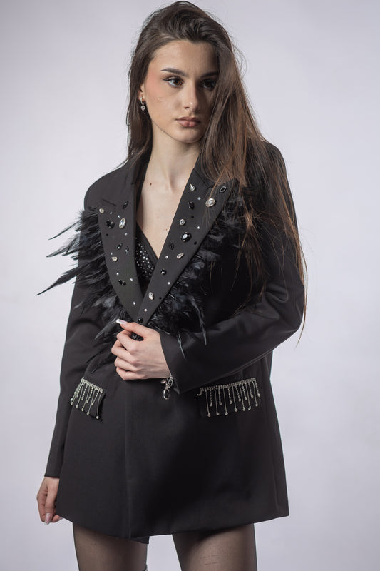 Sacou Statement NYX – Cristale Swarovski & Accente din Pene