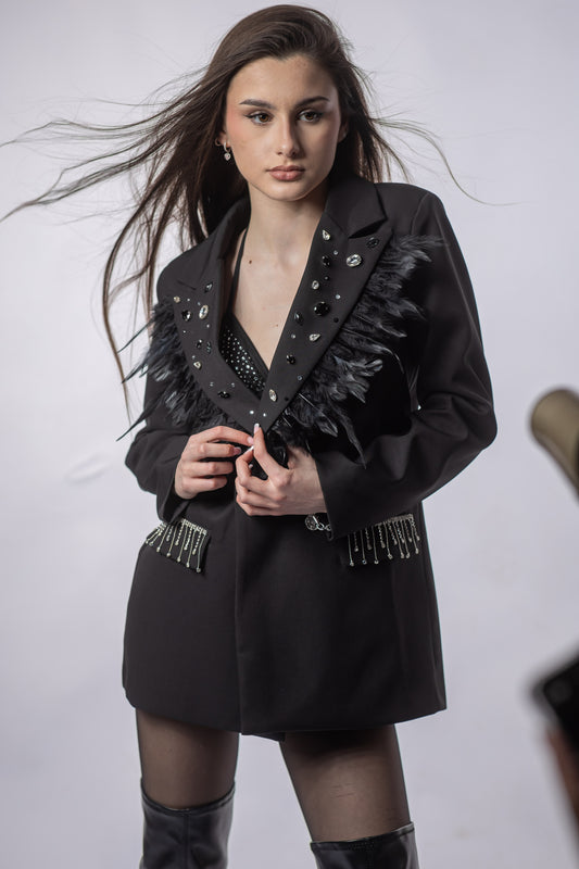 Sacou Statement NYX – Cristale Swarovski & Accente din Pene