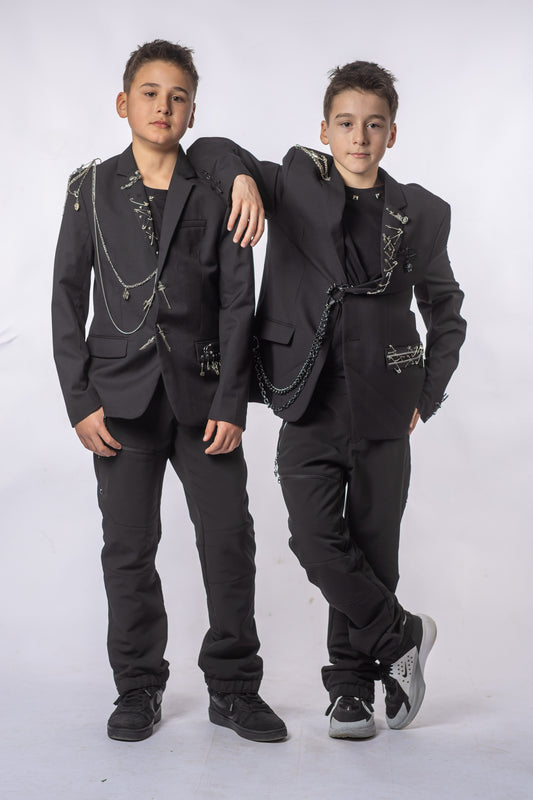 Sacou Bărbați REBEL NOIR – Lanțuri & Aplicații Metalice