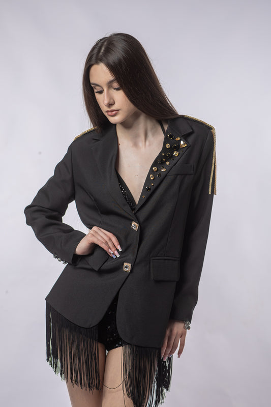 Sacou-Rochie EVELYN Label MRA – Design cu Franjuri & Efect Fluid