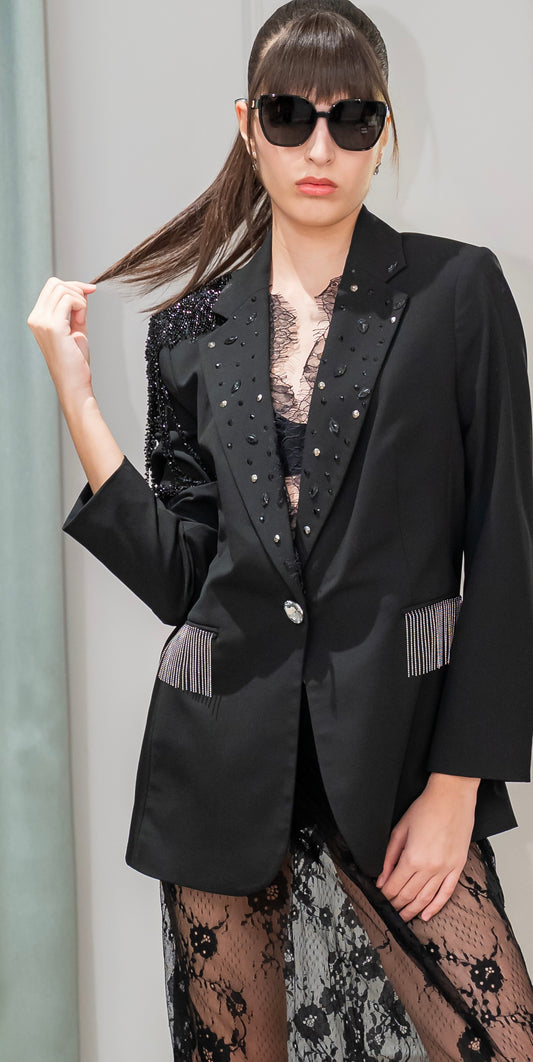 Sacou Elegant BLACK BEAUTY – Cristale Swarovski & Dantelă