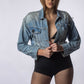 Jachetă Denim Cropped SILVER – Ținte Metalice & Design Statement