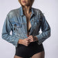 Jachetă Denim Cropped SILVER – Ținte Metalice & Design Statement